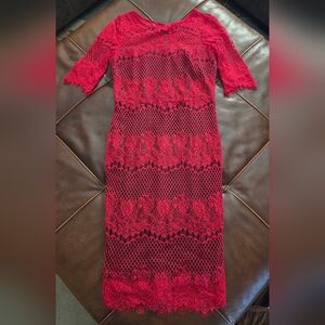 Thalia Sodi Red Lace Midi Dress Small